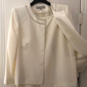 Pearl-accented white suit